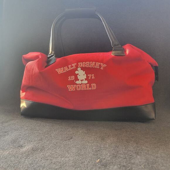 Walt Disney World Mickey Mouse 1971 Red Black Duffle Tote Gym Travel Bag - Picture 1 of 15